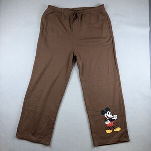 Disney Mickey Mouse Sweatpants Mens 2XL Brown Fleece Drawstring Lounge Pants